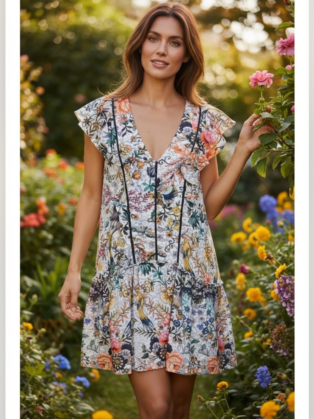 Adelyn Rae Botanical Print Drop Waist Mini Dress